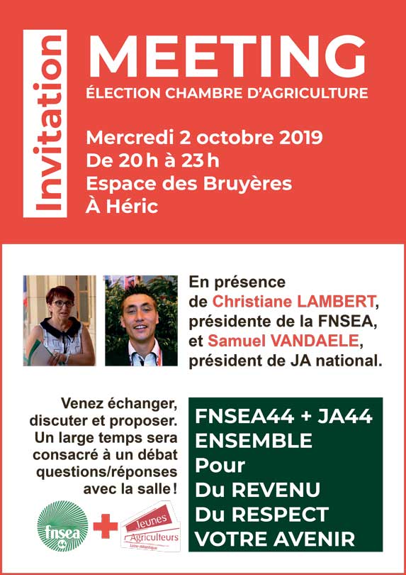 Loire-Atlantique - Meeting élections chambre d’agriculture, ce mercredi 2 octobre